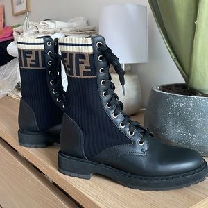 Fendi Rockoko Knit Leather Boot 36.5